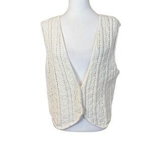 Vtg Ivory White Crochet Vest Medium Turtle Bay‎ Open Knit 80s 90s Coquette